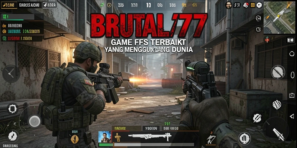 Tangkapan layar BRUTAL77 menunjukkan momen seru dalam pertempuran FPS.
