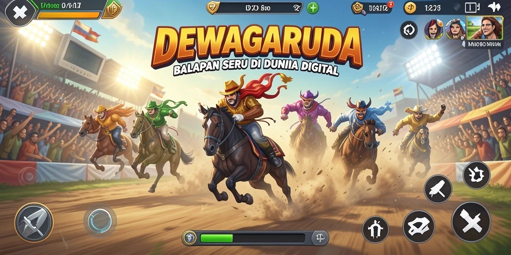 Screenshot gameplay seru DEWAGARUDA yang menunjukkan aksi balapan mendebarkan.