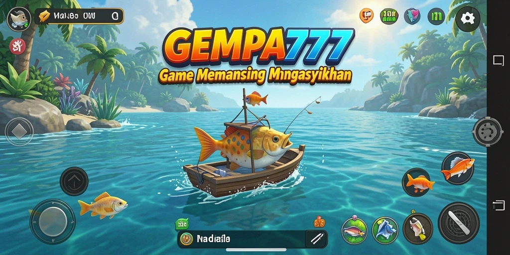 Tampilan gameplay GEMPA777 saat memancing di berbagai lokasi yang indah.