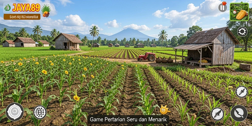 Tampilan gameplay JAYA89 menampilkan aktivitas pertanian yang seru.