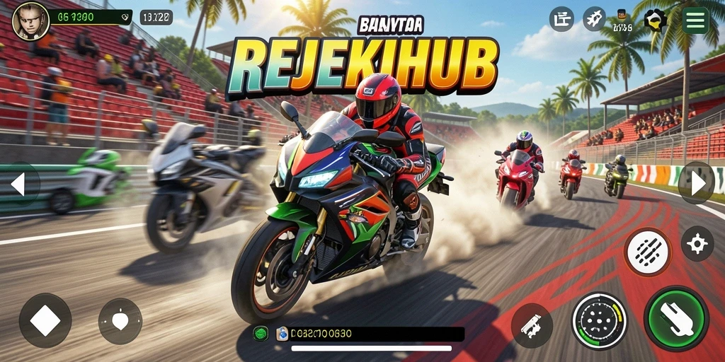 Tampilan gameplay <strong>REJEKIHUB</strong> yang seru dan penuh aksi balapan motor.
